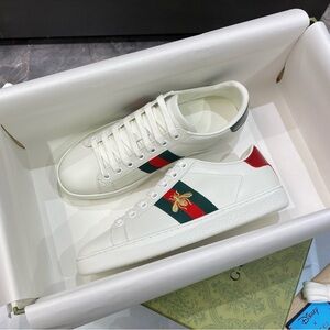 Gucci White Sneakers with Red and Green Accents